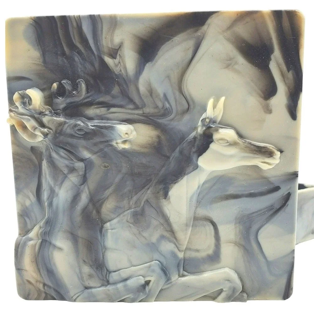 Hickok Trinket Box Gray Marbleized Acrylic Stag Deer Relief Vintage MCM Decor